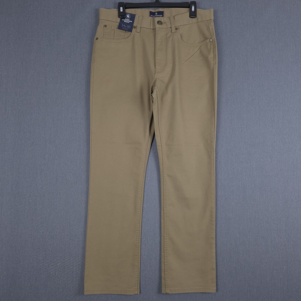 Hart Schaffner Marx Chino Mens 34x30 Brown Stretch Straight Fit Flat Front Pants